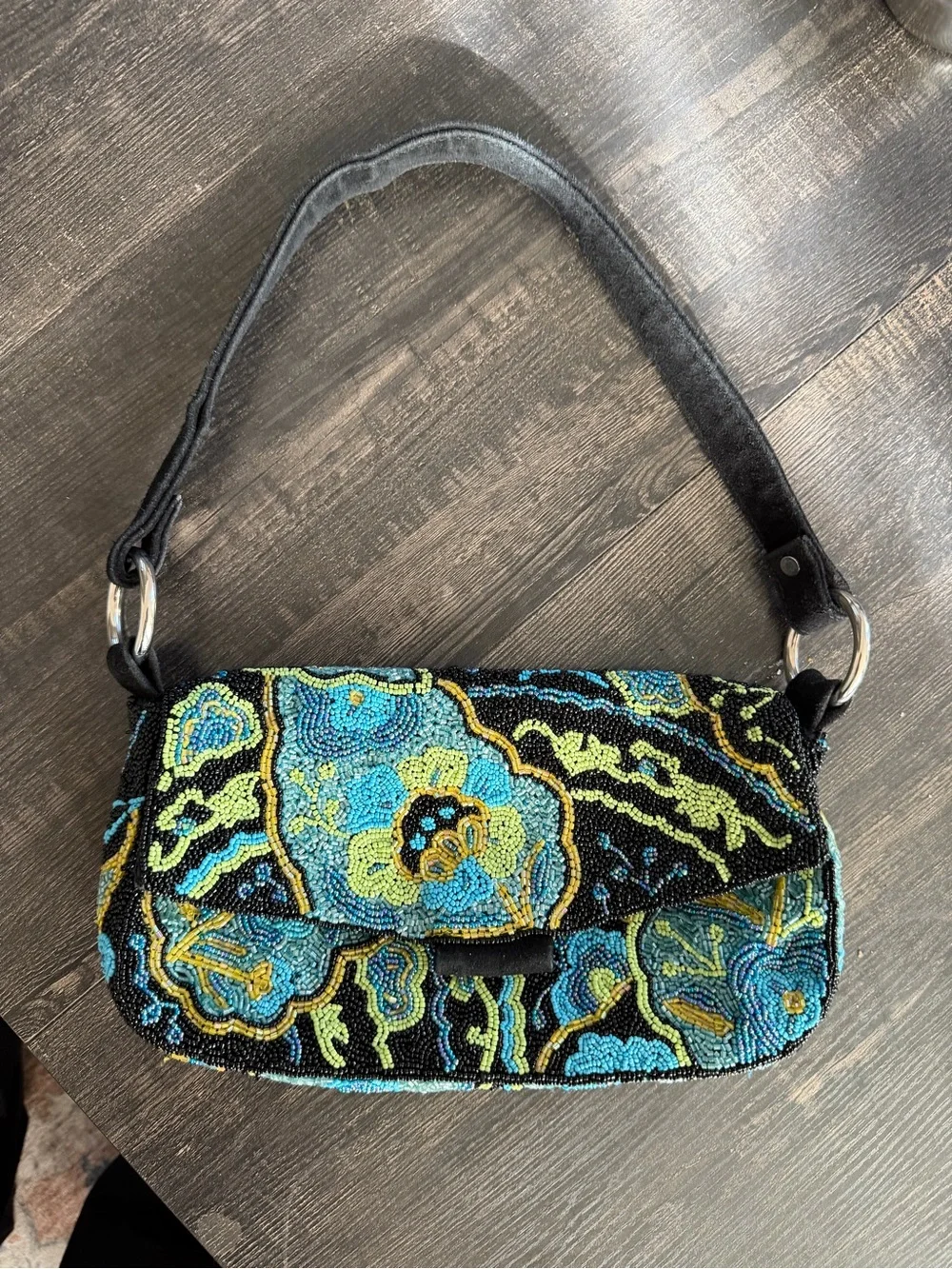 Vintage Beaded Floral Clutch Shoulder Bag - Picture 3 of 3